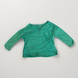 LOFT Teal Henley Drawstring Top